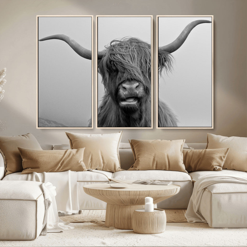 Texas Cow Wall Art Canvas, Texas Longhorn Cattle Canvas Print