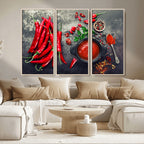 Red Chili Peppers Wall Art Kitchen Artwork Canvas Print