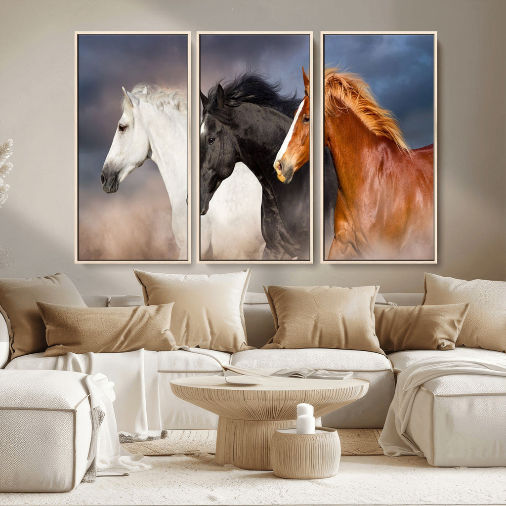 Animal Wall Art Three Horses Farmhouse Art Canvas Print