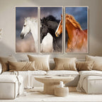 Animal Wall Art Three Horses Farmhouse Art Canvas Print