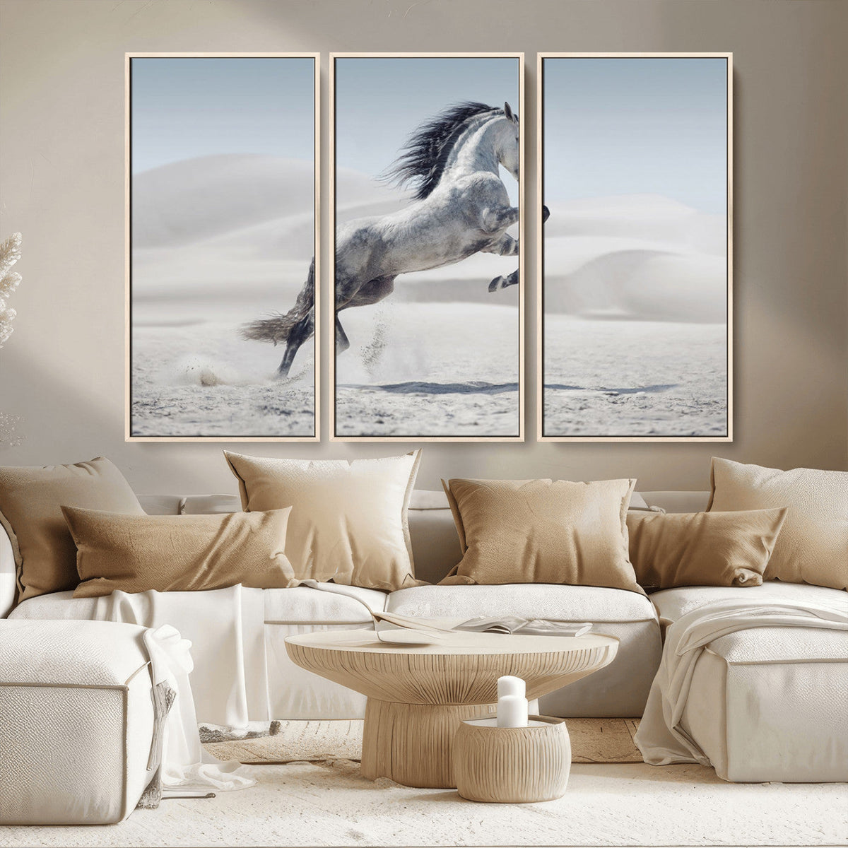 Prancing Horse Desert Large Wall Art Canvas Print, Majestic Horse Animal Artwork