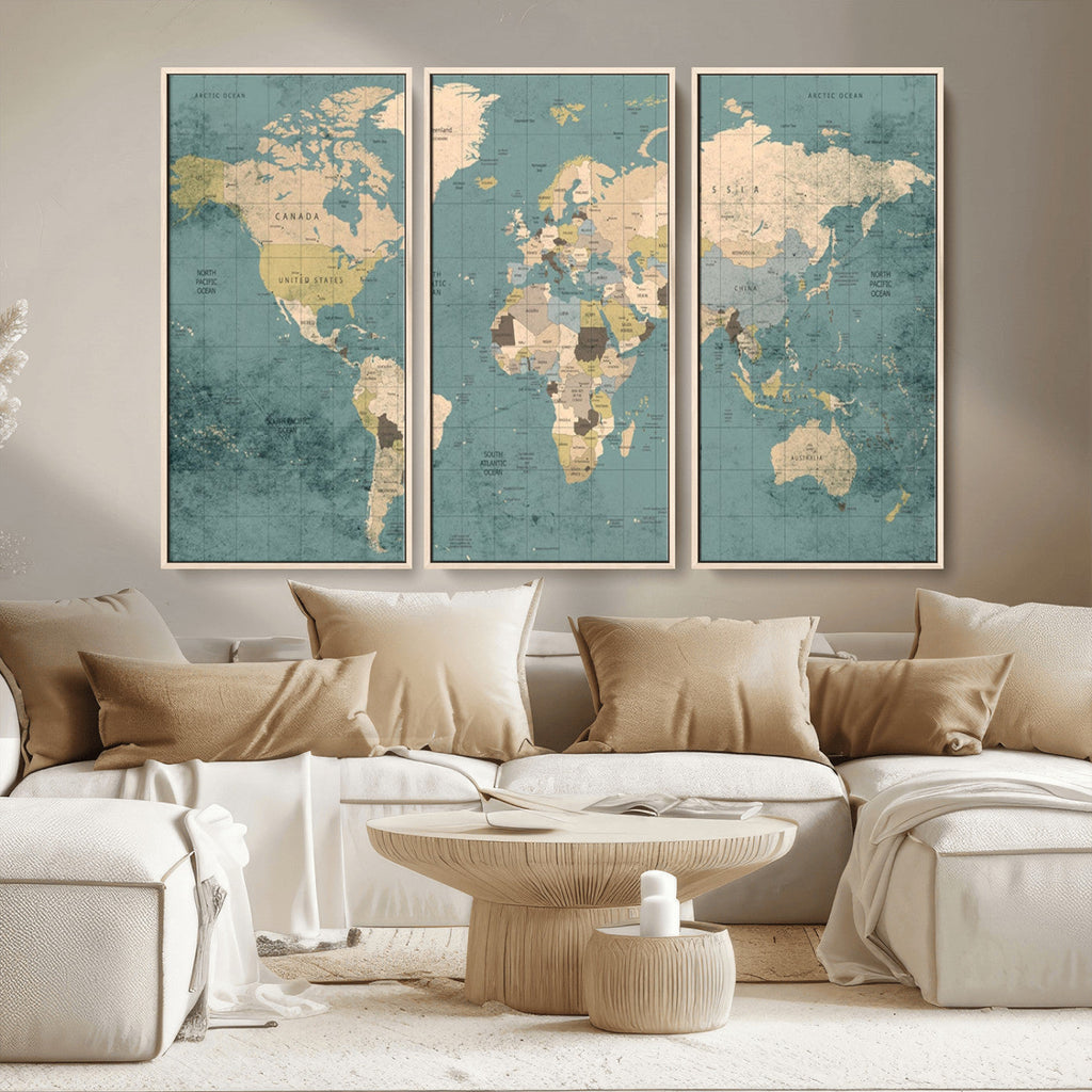Classic World Map Canvas Print | Framed Vintage Map Wall Art