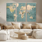 Classic World Map Canvas Print | Framed Vintage Map Wall Art