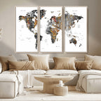 Modern Metallic World Map Canvas Wall Art | Framed Contemporary World Map Print