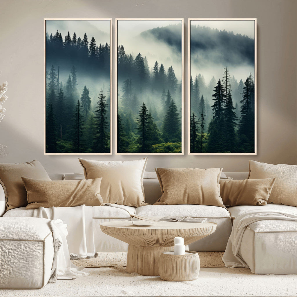 Captivating Misty Forest Wall Art, Foggy and Serene Atmosphere Canvas Print