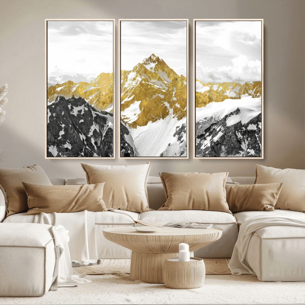 Gold Abstract Mountains Wall Art Print on Canvas, Nature Wall Art Print