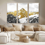 Gold Abstract Mountains Wall Art Print on Canvas, Nature Wall Art Print