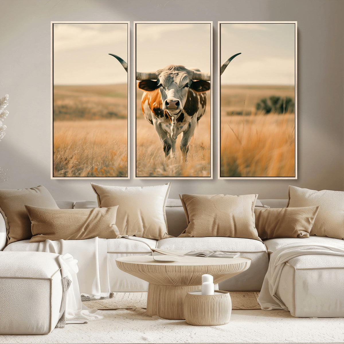 Texas Cow Wall Art Canvas Print for Farm House Wall Decor
