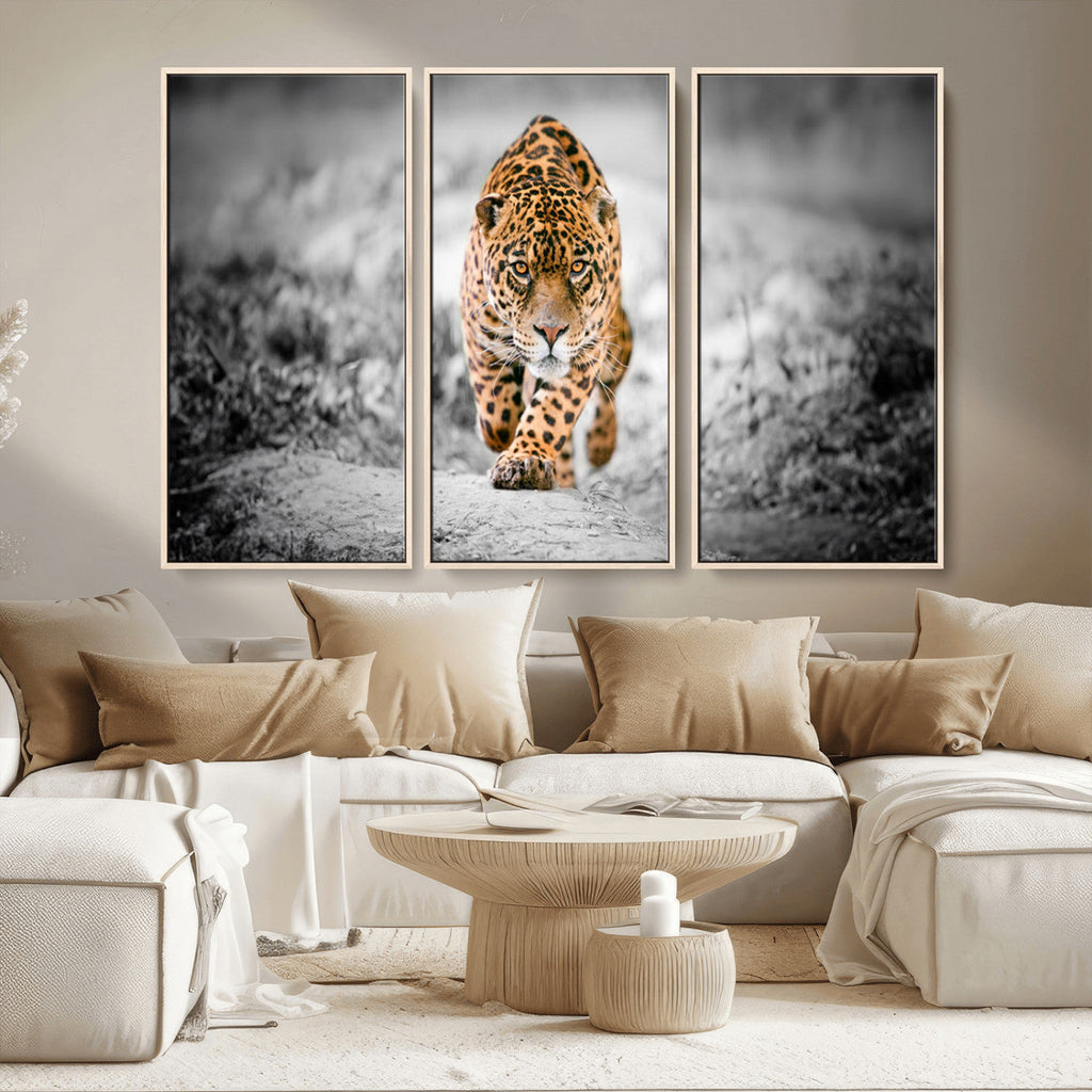 Jaguar Wall Art Canvas Print, Majestic Big Cat in Focused Pursuit