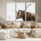 Rustic Bull Wall Art Canvas Print, Modern Longhorn Farmhouse Animal Decor