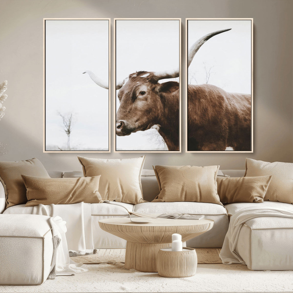 Rustic Bull Wall Art Canvas Print, Modern Longhorn Farmhouse Animal Decor