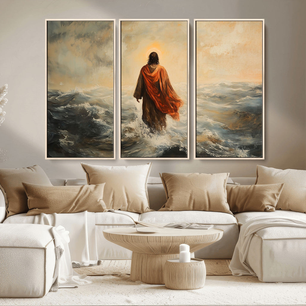 Jesus Walking on Water, Christian Wall Art, Jesus Christ Oil Painting Style Print