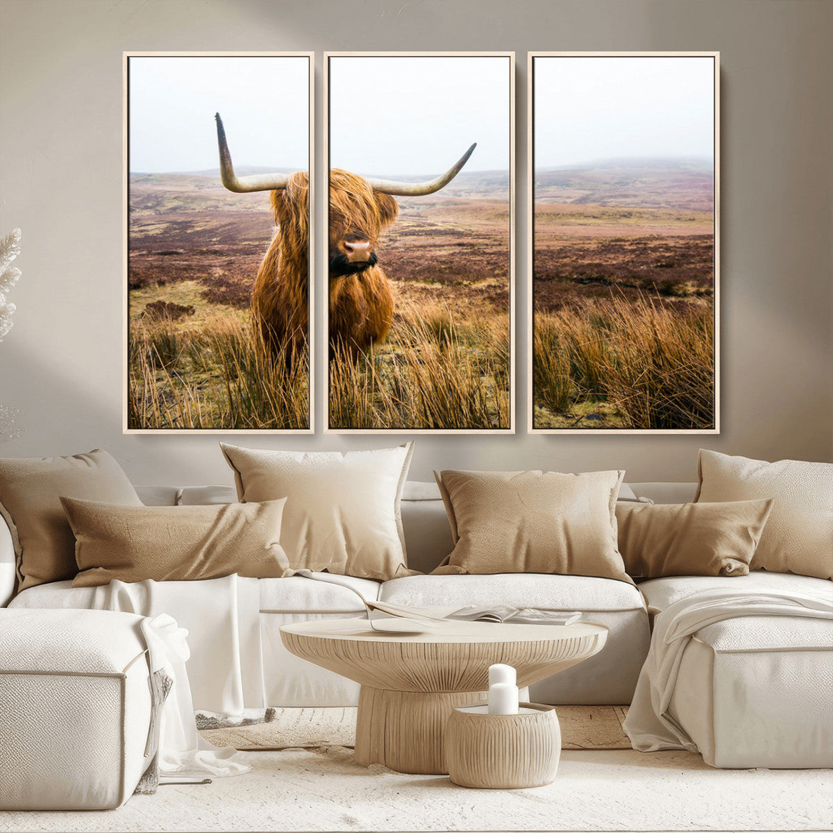 Scottish Highland Cow Canvas Wall Art, Rustic Farmhouse Decor