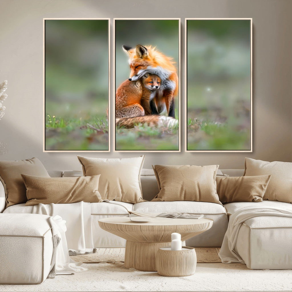 Heartwarming Fox and Baby Cub Wall Art | Canvas Print of Foxes in Nature