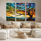 Vibrant Mosaic Tree of Life Wall Art, Stained Glass Style Canvas Print