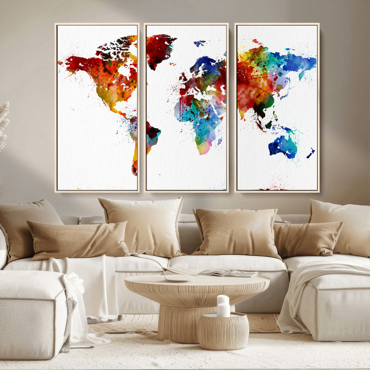 Colorful World Map Canvas Wall Art Print, Contemporary Global Map Artwork