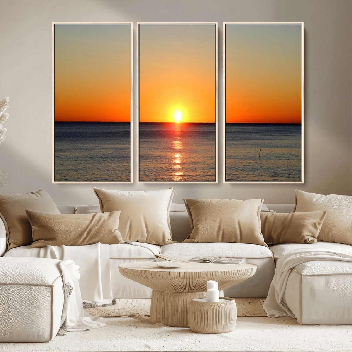 Golden Horizon Sunset Over Ocean Wall Art Canvas Print | Tropical Beach Canvas