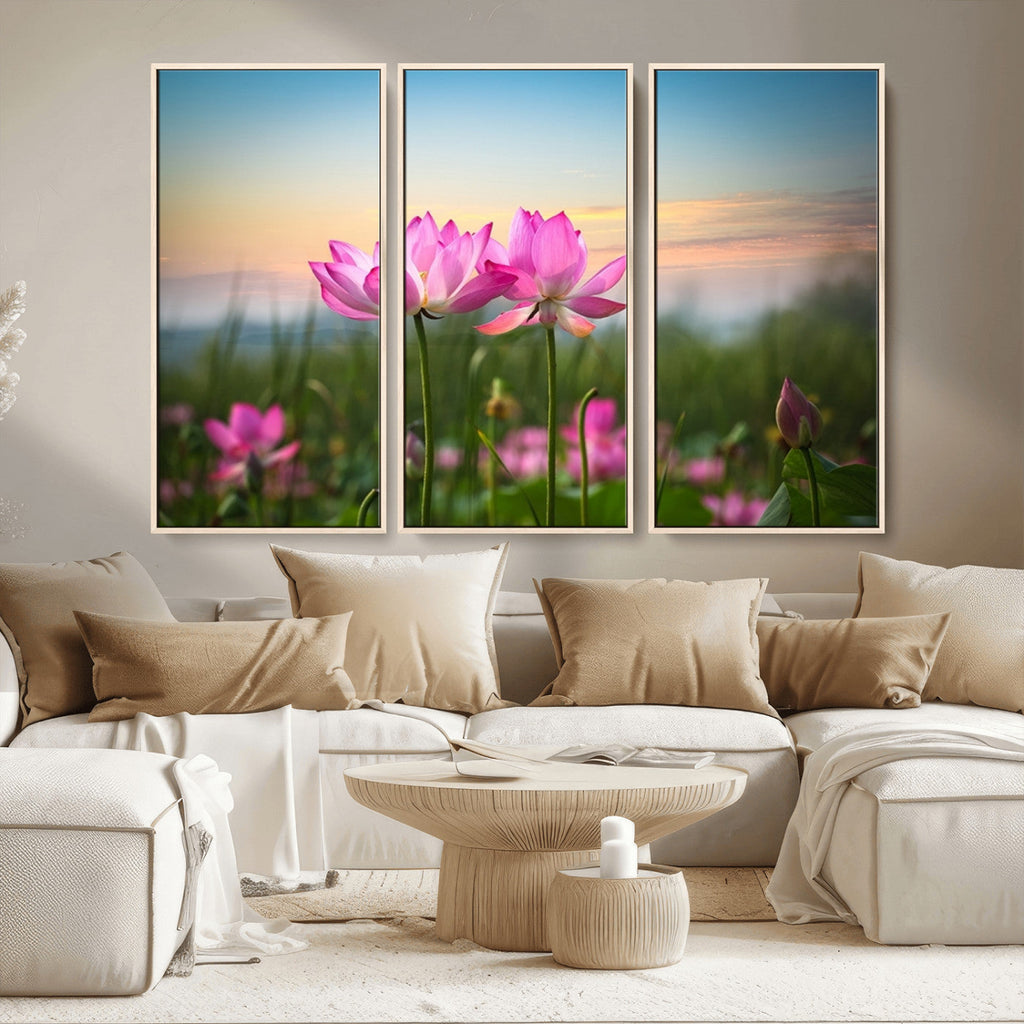 Pink Flower on the Mountain Canvas Print, Framed Pink Flower Canvas Wall Art