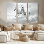 Large Wall Art Canvas Print, Beautiful Running White Horses