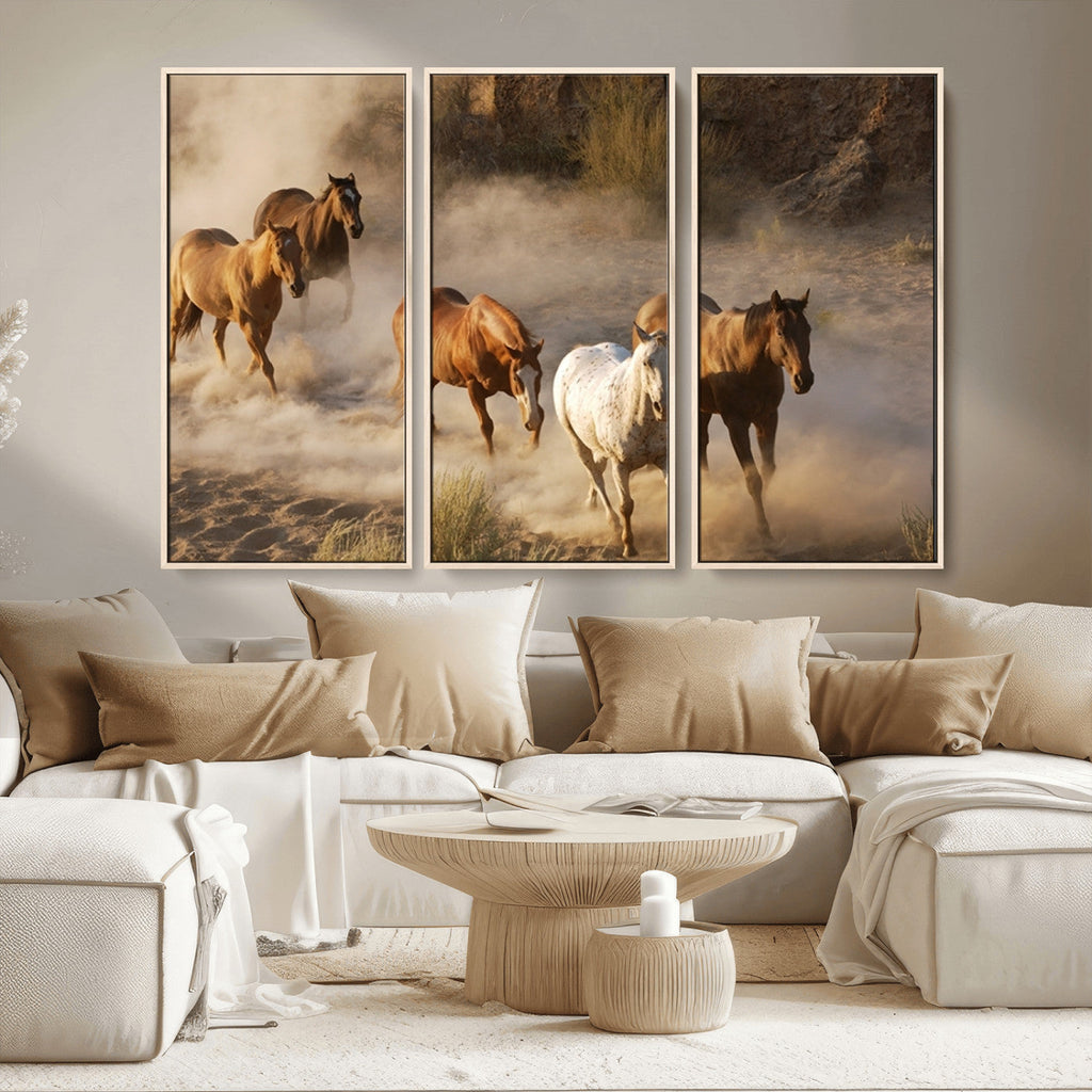 Large Wall Art 5 Horses Running on Sand Canvas Print