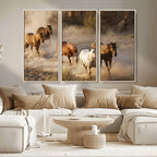 Large Wall Art 5 Horses Running on Sand Canvas Print