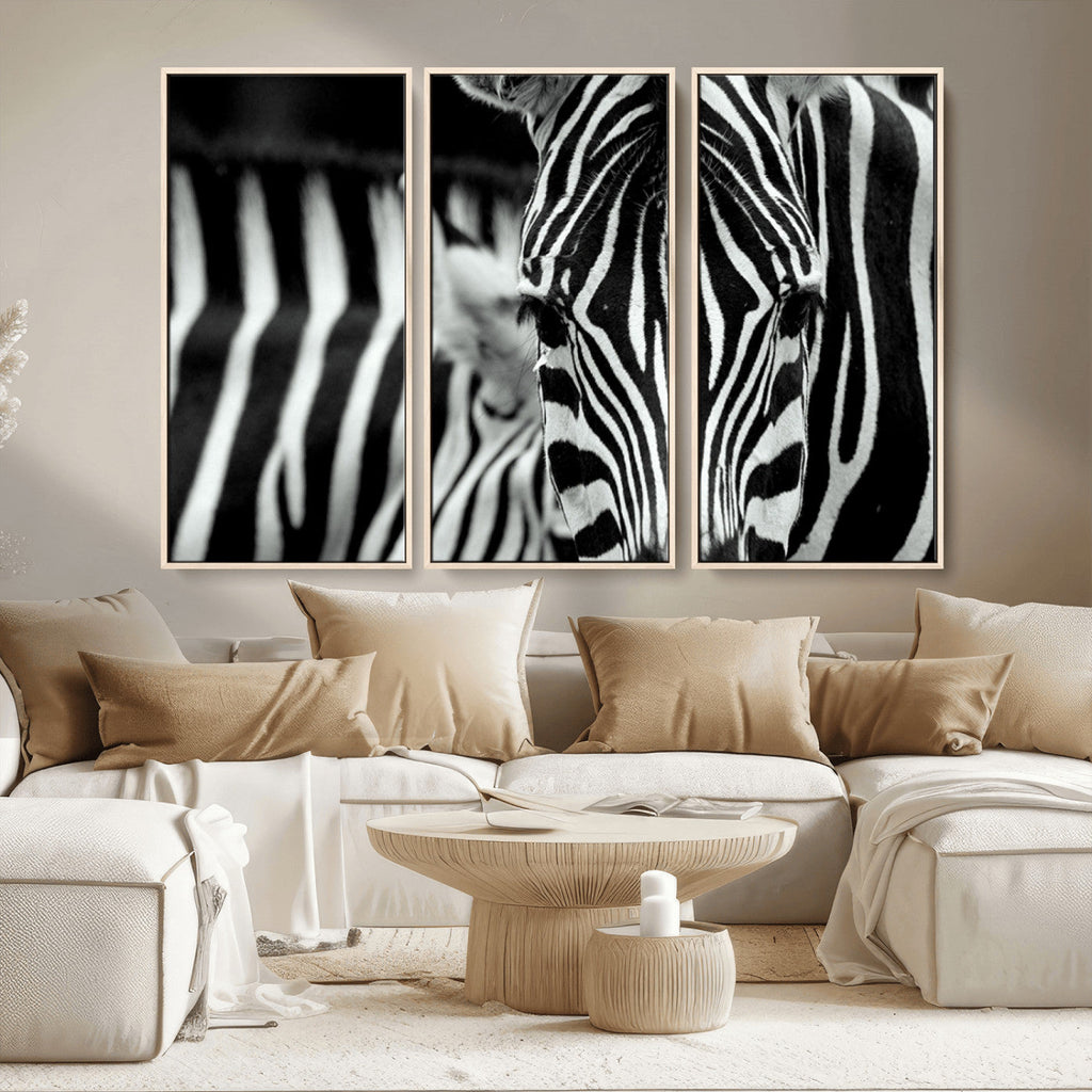 Zebra Wall Art | Zebra Close Up Canvas Print | Framed Black and White Wildlife
