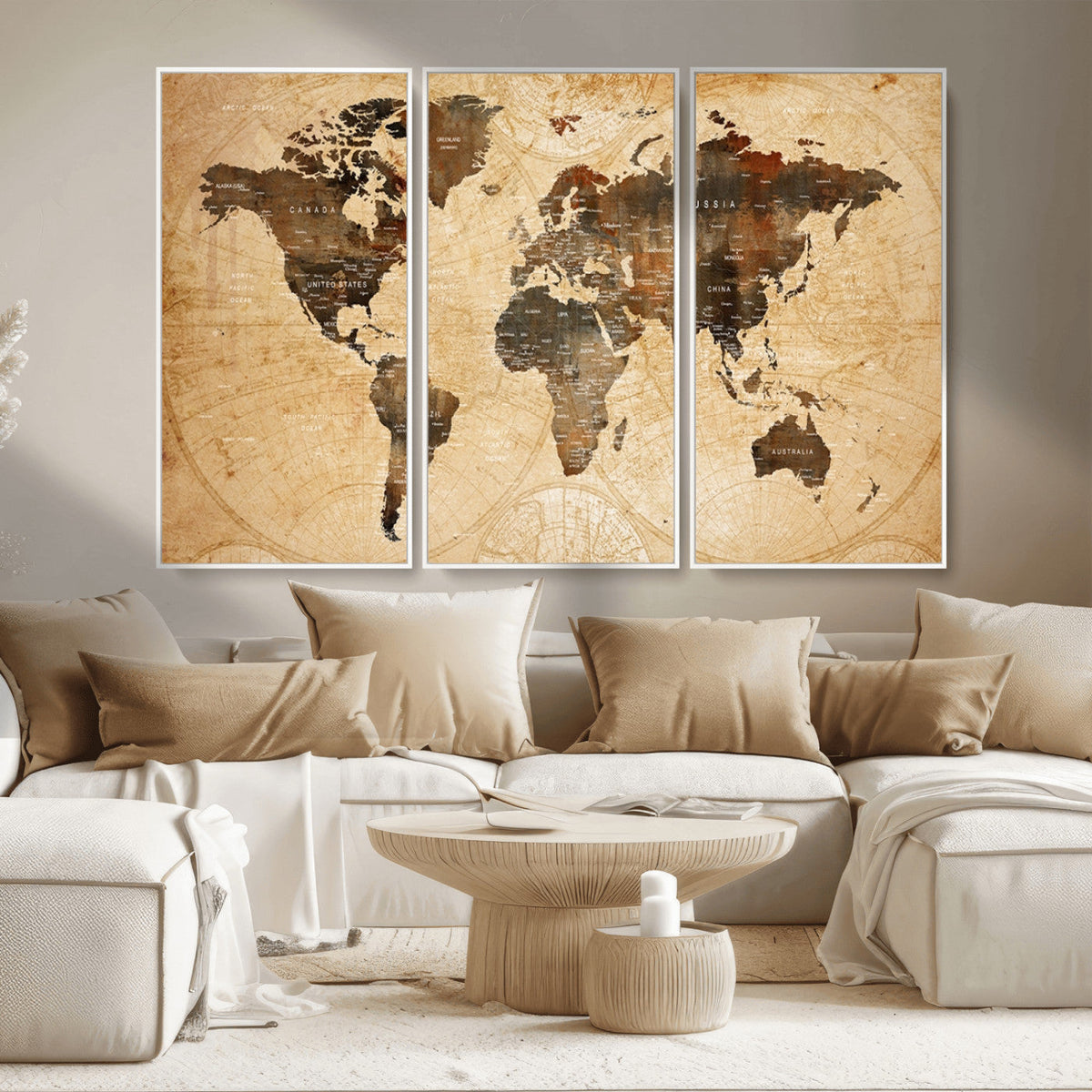 Push Pin World Map Canvas Print | Framed Travel Tracker Wall Art