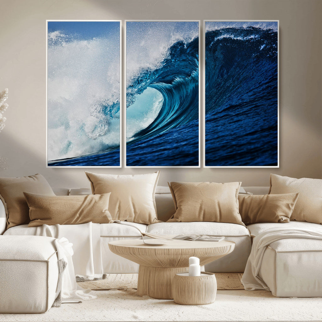 Ocean Wave at Sunset Canvas Art, Large Wall Print of Vibrant Water Waves