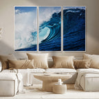 Ocean Wave at Sunset Canvas Art, Large Wall Print of Vibrant Water Waves