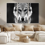 Black and White Wild Wolf Wall Art Canvas Print