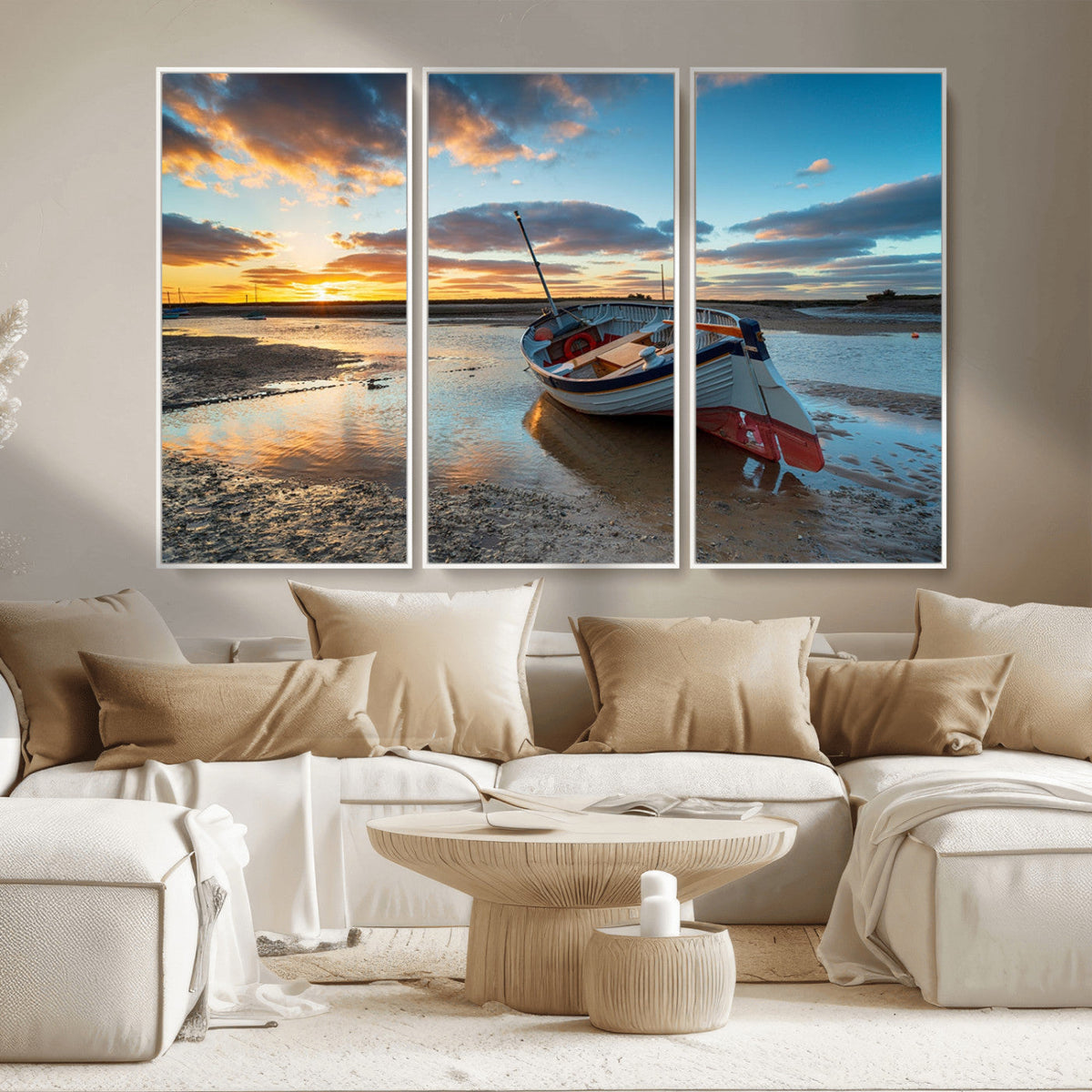 Small Boat At The Beach Sunset Wall Art, Boat Sunset Wall Art Canvas Print