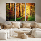 Sunlight Through Trees Wall Art Canvas Print | Autumn Forest Wall Art