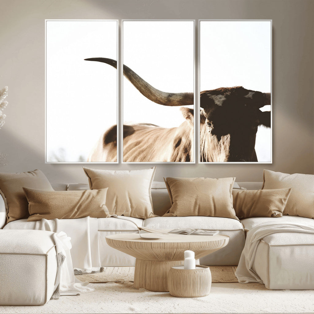 Texas Longhorn Wall Art Canvas Print, 3-Panel
