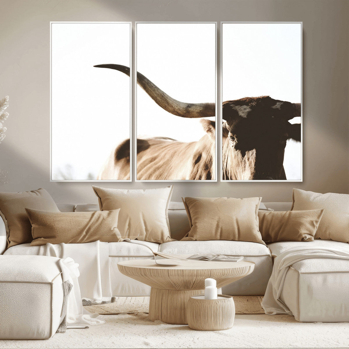 Texas Longhorn Wall Art Canvas Print, 3-Panel
