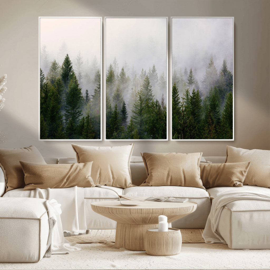 Forest Wall Art Canvas Print | Foggy Forest Wall Art | Pine Wood Forest Print