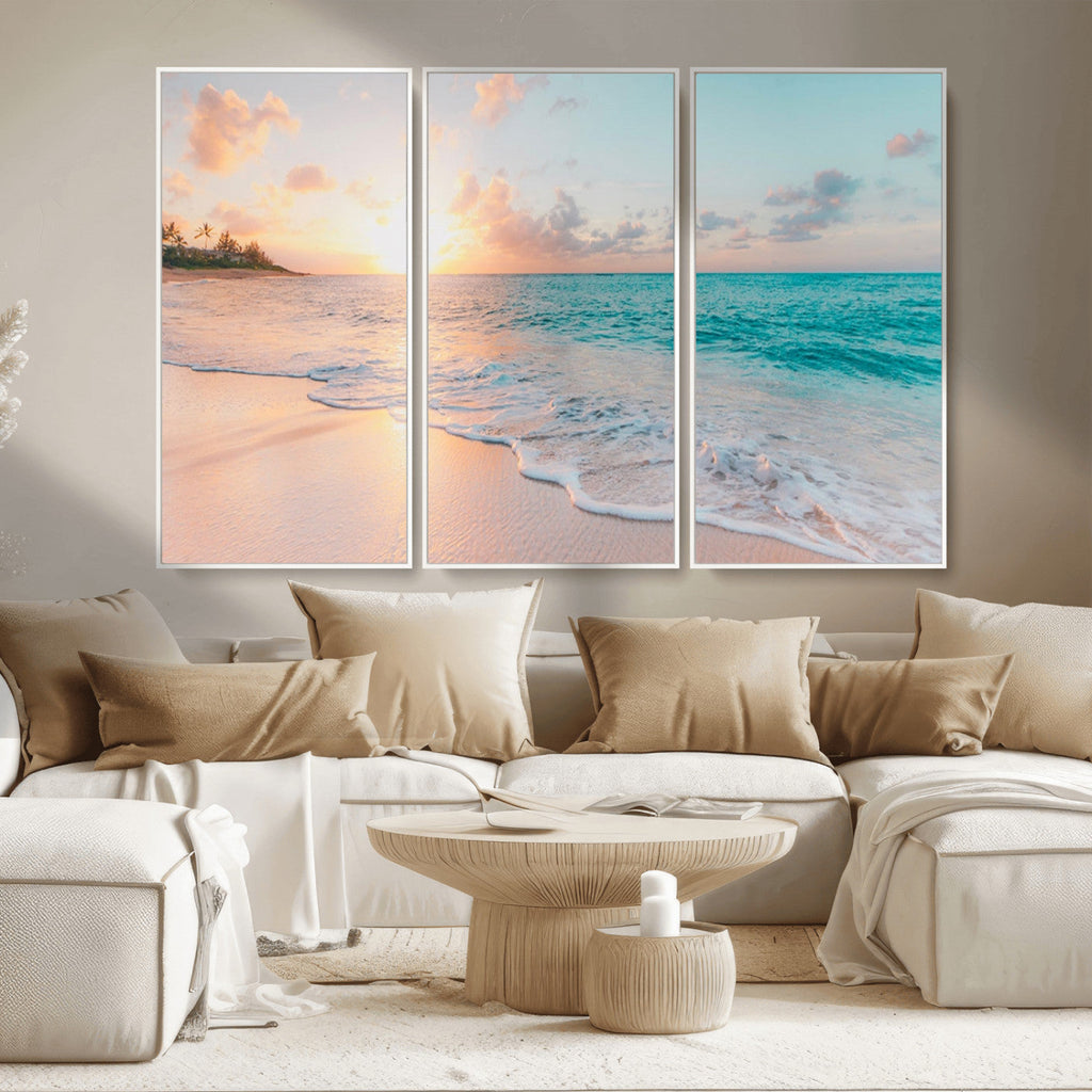 Beach Wall Art, Stunning Ocean Sunset Canvas Print with Coastal Design for Relaxing Home Decor