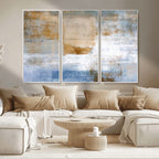 Blue Multi Panel Abstract Wall Art Canvas, Abstract Blue and Gold Canvas Print