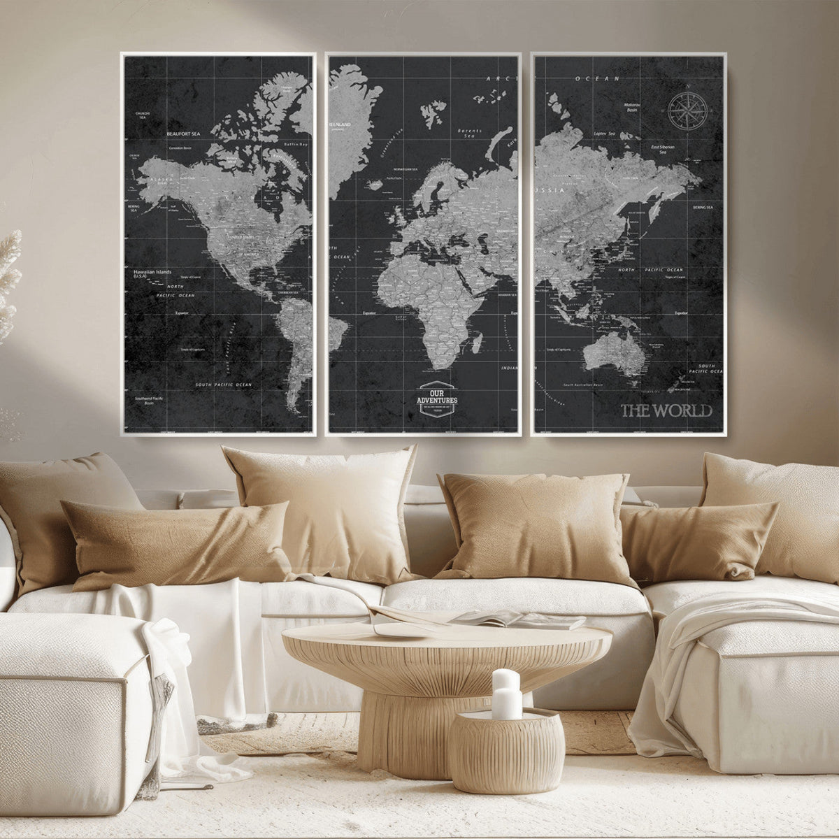 World Map Canvas Print, Detailed Map of the World Wall Art for Home or Office
