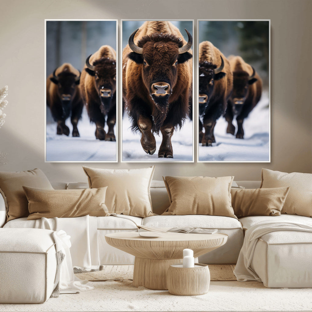 Buffalo Wall Art Canvas Print, American Bison Herd Wall Art