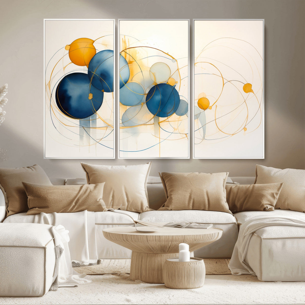 Geometric Blue Orange Abstract Wall Art Canvas, Geometric Blue Orange Canvas Print
