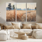 Golden Fields Canvas Wall Art Print | Serene Minimalist Landscape for Modern Decor