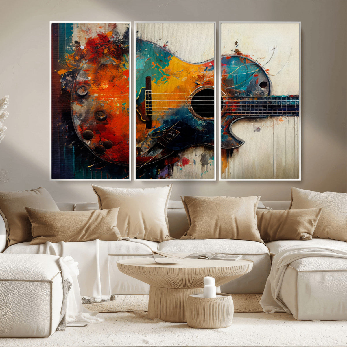 Abstract Guitar Wall Art Canvas | Vibrant Music-Inspired Art for Living Room or Studio
