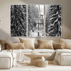 Winter Ski Lift Black and White Canvas Wall Art | Alpine Escape in Minimalist Style