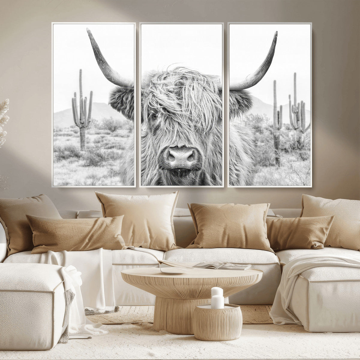 Rustic Charm, Cow Longhorn Black White Bighorn Wall Art