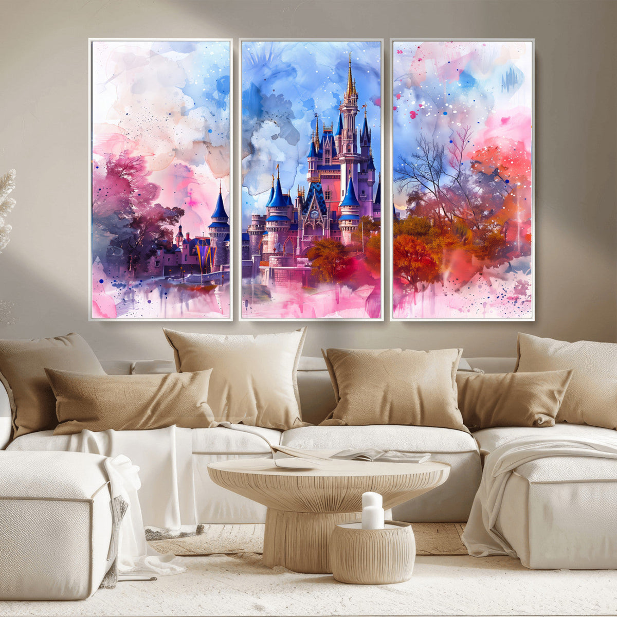 Disney Wall Art: Dreamy Watercolor Cinderella Castle Canvas Print