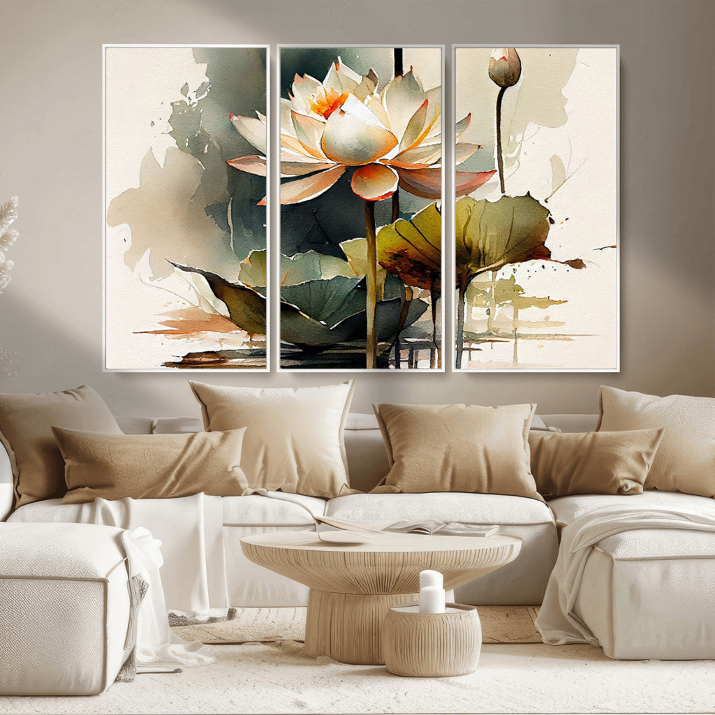 Lotus Flower Watercolor Canvas Print | A Symbol of Serenity and Growth in Soft Watercolors