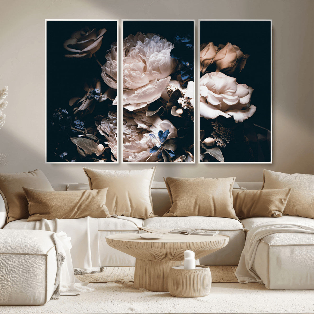 Pink Peonies Flowers Large Canvas Art Print
