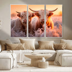 Highland Cows at Sunrise Wall Art Canvas Set
