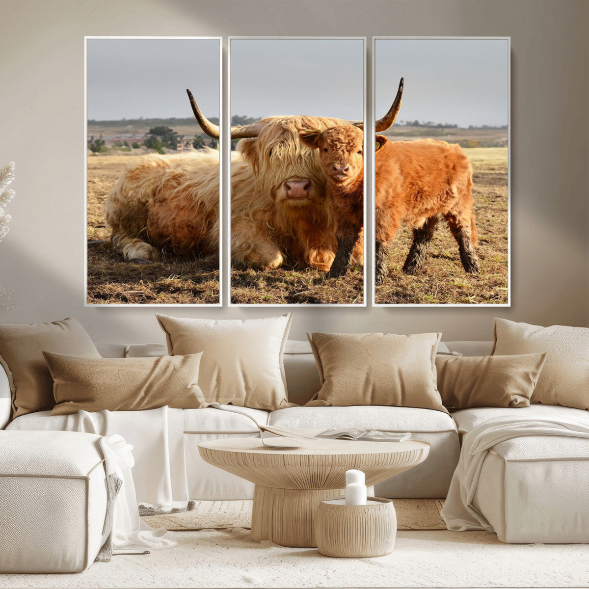 Highland Cow Canvas Wall Art Animal Print for Farm House Decor