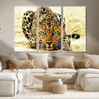 Blue-Eyed Leopard Canvas Wall Art, Framed Animal Print, Fierce and Bold Decor for Living Rooms